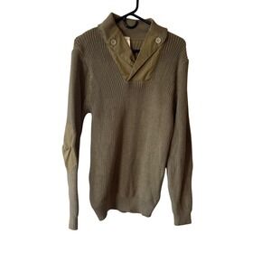 Mens Mechanic Sweater Cotton‎ Olive Green Military Style Button Collar Small